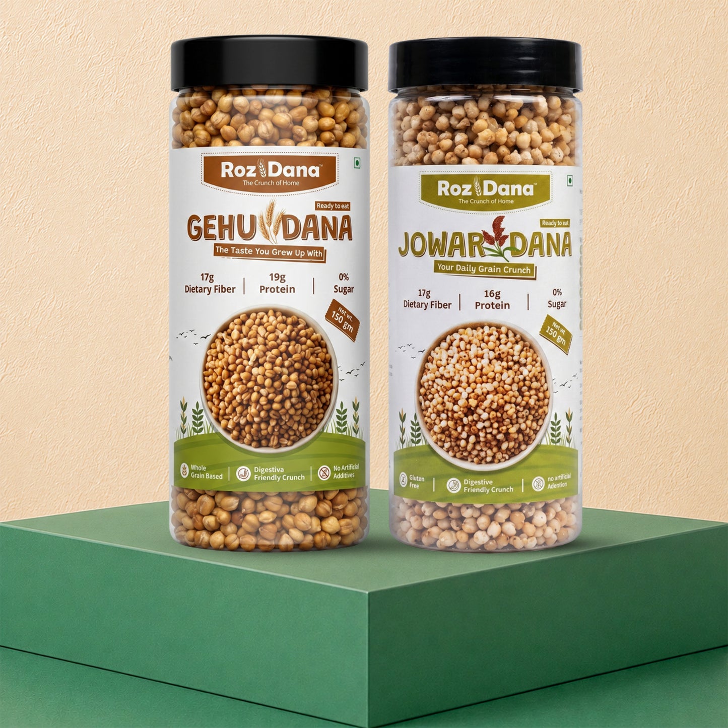 RozDana Power Crunch Pack – Gehu + Jowar (150g × 2 Jars)