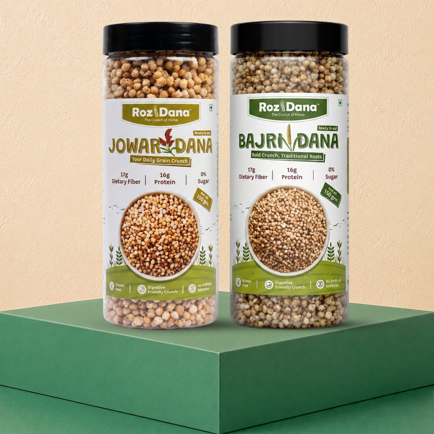 RozDana Millet Crunch Pack – Bajri + Jowar (150g × 2 Jars)